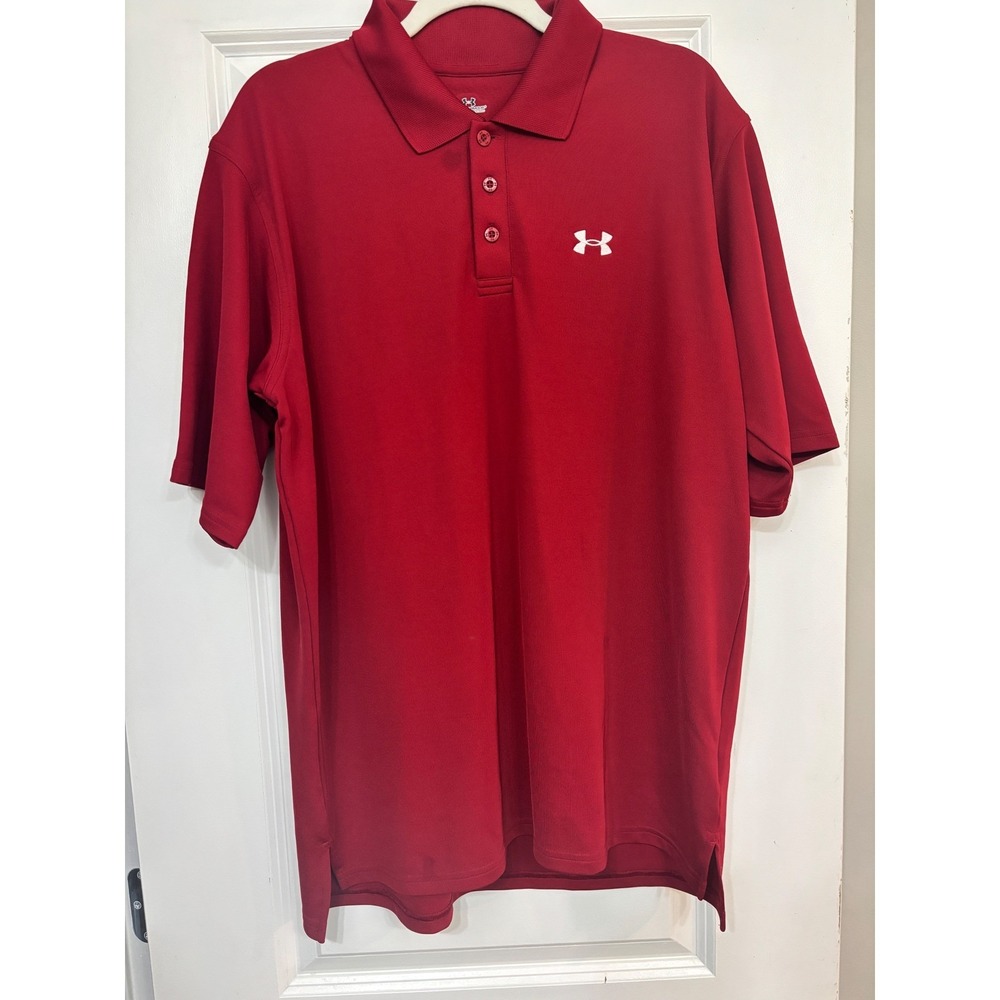 Under Armour Mens Red HeatGear Performance Golf Polo Shirt Size Large LG